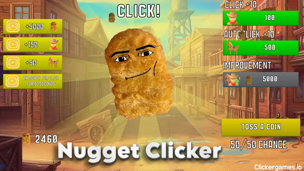 Defending the nugget kingdom from French fry enemies in Nugget Clicker gameplay